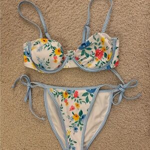wild fable White Floral Bikini with Blue Trim